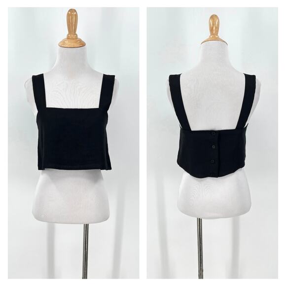 REFORMATION Lorin Linen Crop Top Womens XS Extra Small Black Tank Wide Strap NEW - Picture 4 of 16